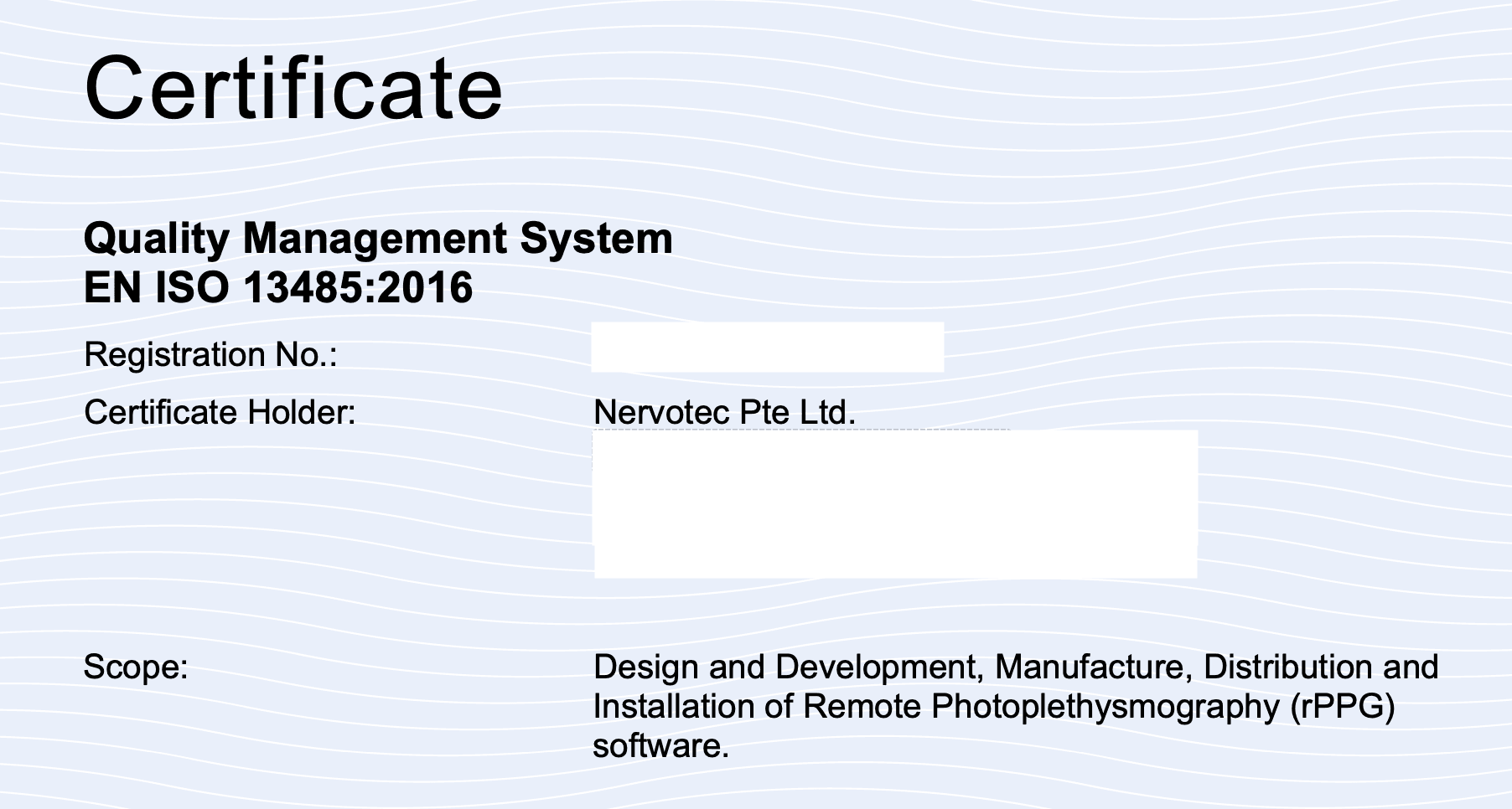 Nervotec's EN ISO 13485:2016 certificate.